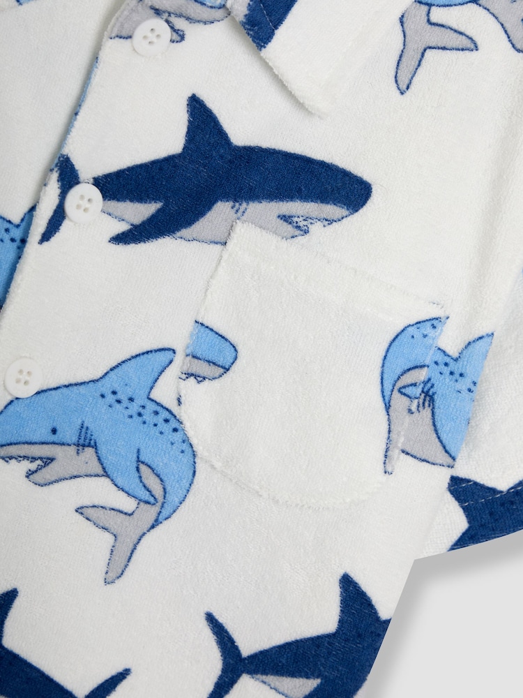 JoJo Maman Bébé Ecru 2-Piece Shark Textured Shirt & Shorts Set - Image 6 of 6