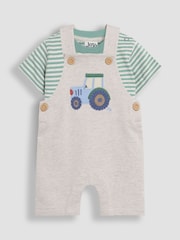 JoJo Maman Bébé Natural Tractor 2-Piece Appliqué Dungarees & T-Shirt Set - Image 1 of 6