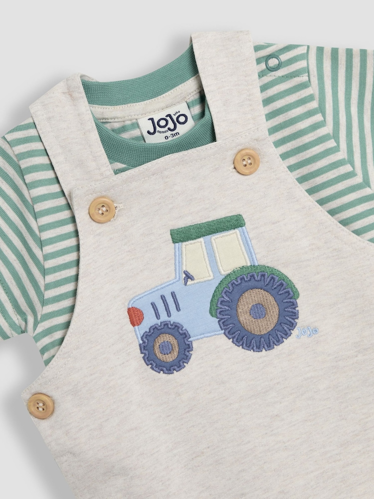 JoJo Maman Bébé Natural Tractor 2-Piece Appliqué Dungarees & T-Shirt Set - Image 6 of 6