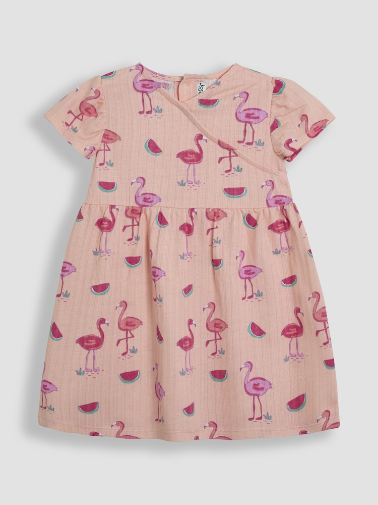 JoJo Maman Bébé Coral Pink Flamingo Wrap Dress - Image 1 of 3