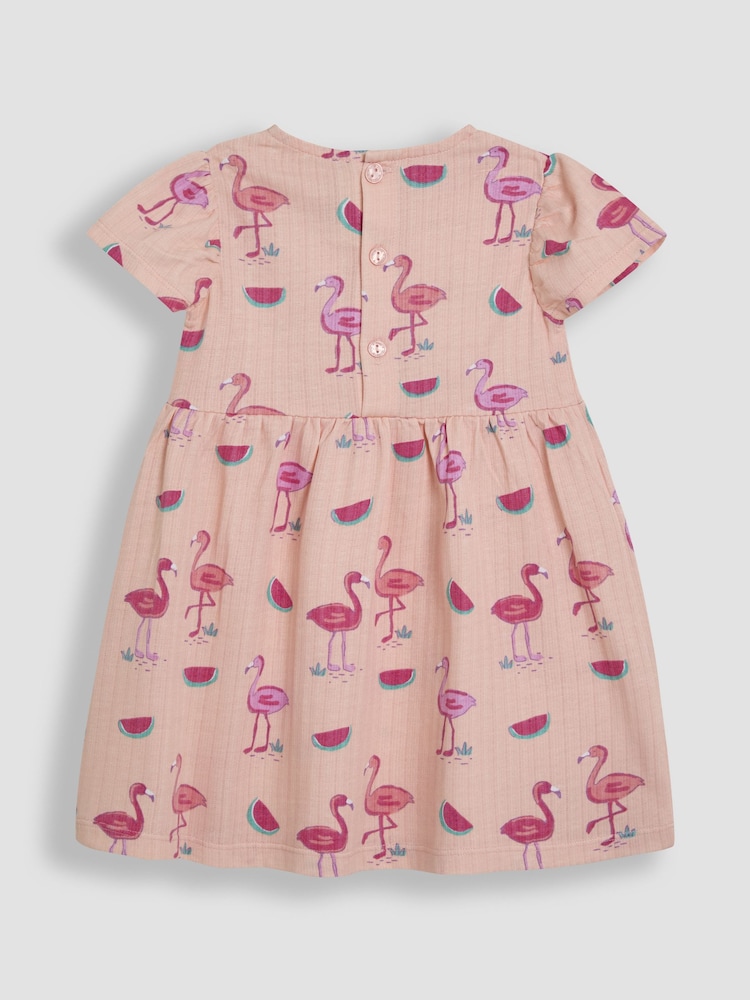 JoJo Maman Bébé Coral Pink Flamingo Wrap Dress - Image 2 of 3