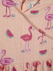 JoJo Maman Bébé Coral Pink Flamingo Wrap Dress - Image 3 of 3