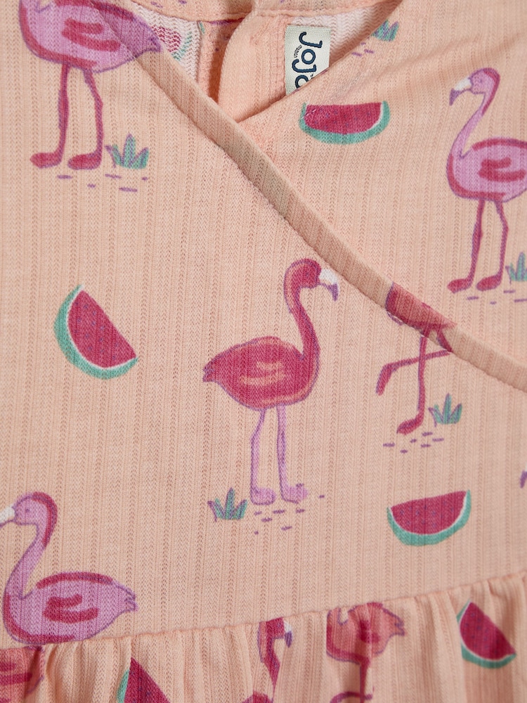 JoJo Maman Bébé Coral Pink Flamingo Wrap Dress - Image 3 of 3
