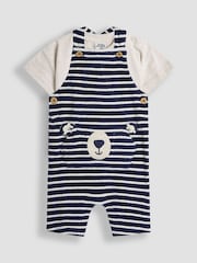 JoJo Maman Bébé Blue Bear Appliqué Dungarees and T-Shirts Set 2 Piece - Image 1 of 6