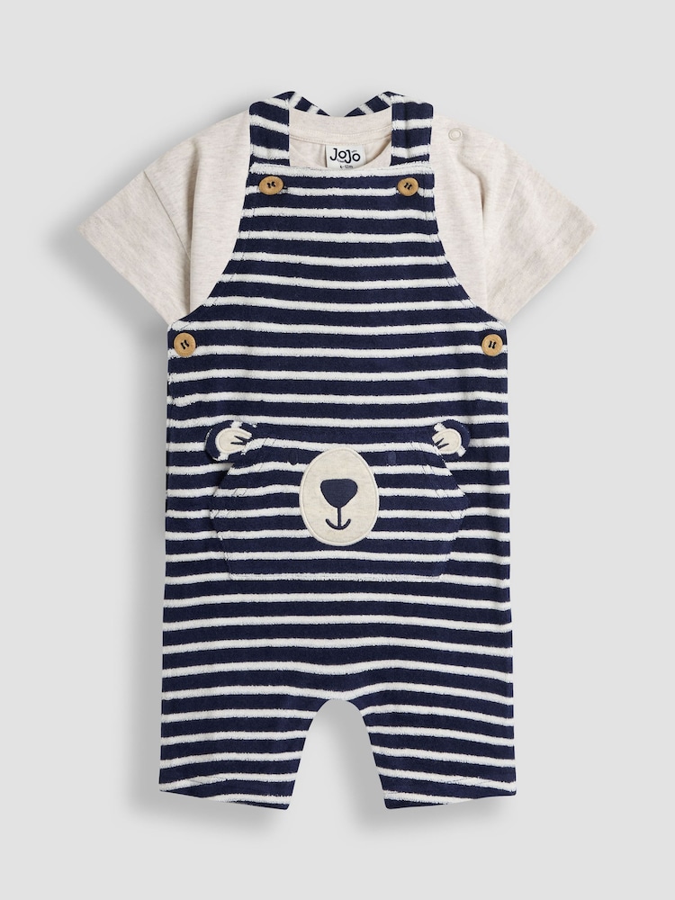 JoJo Maman Bébé Blue Bear Appliqué Dungarees and T-Shirts Set 2 Piece - Image 1 of 6