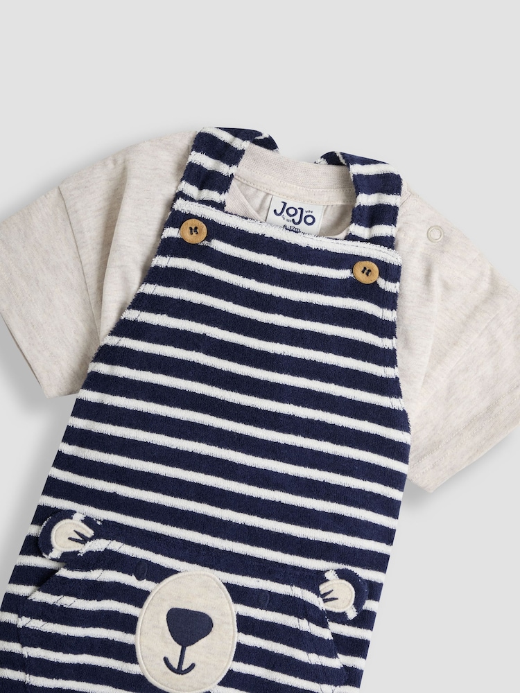 JoJo Maman Bébé Blue Bear Appliqué Dungarees and T-Shirts Set 2 Piece - Image 6 of 6