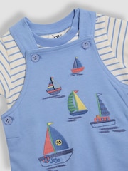 JoJo Maman Bébé Blue Boat 2-Piece Appliqué Dungarees & T-Shirt Set - Image 2 of 7