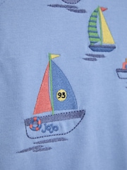 JoJo Maman Bébé Blue Boat 2-Piece Appliqué Dungarees & T-Shirt Set - Image 6 of 7