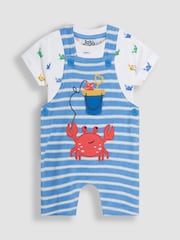 JoJo Maman Bébé Blue Crab 2-Piece Appliqué Dungarees & T-Shirt Set - Image 1 of 8