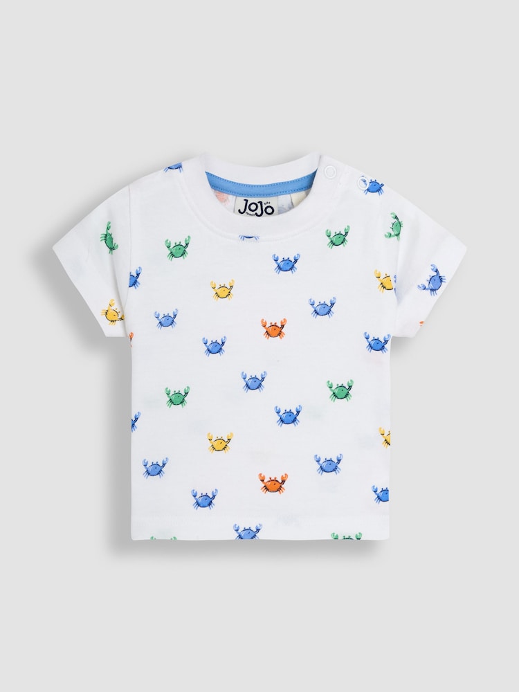 JoJo Maman Bébé Blue Crab 2-Piece Appliqué Dungarees & T-Shirt Set - Image 4 of 8
