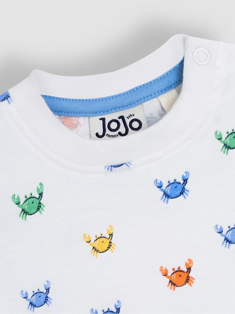 JoJo Maman Bébé Blue Crab 2-Piece Appliqué Dungarees & T-Shirt Set - Image 6 of 8
