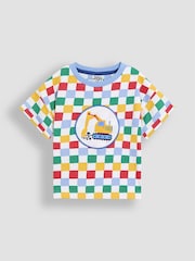 JoJo Maman Bébé Multi Construction Appliqué Checkerboard T-Shirt - Image 1 of 3