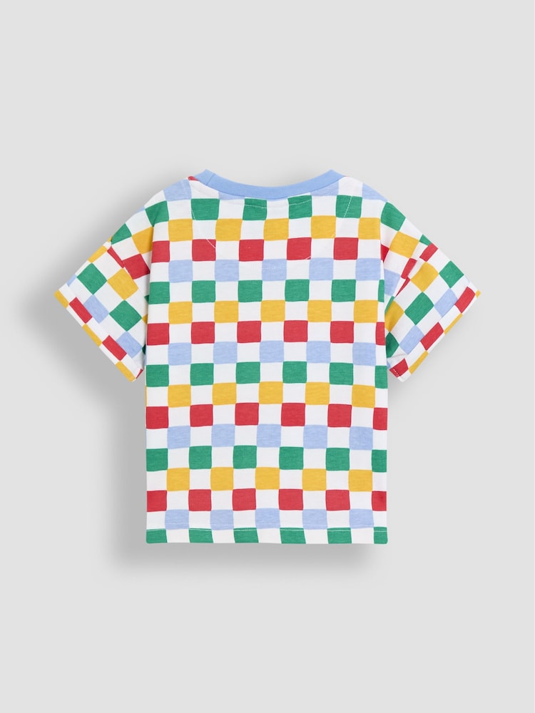 JoJo Maman Bébé Multi Construction Appliqué Checkerboard T-Shirt - Image 2 of 3