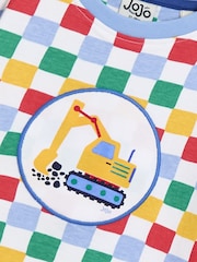 JoJo Maman Bébé Multi Construction Appliqué Checkerboard T-Shirt - Image 3 of 3
