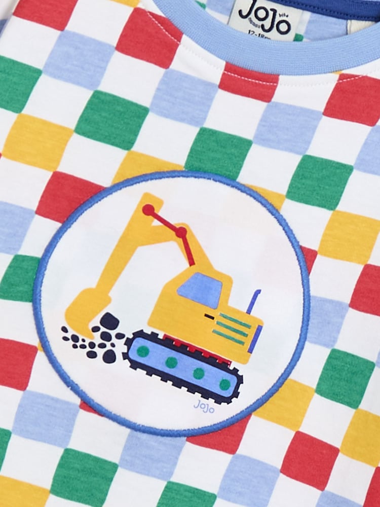 JoJo Maman Bébé Multi Construction Appliqué Checkerboard T-Shirt - Image 3 of 3 JoJo Maman Bébé Multi Construction Appliqué Checkerboard T-Shirt - Image 3 of 3