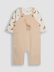 JoJo Maman Bébé Stone Giraffe Embroidered Dungarees & T-Shirt Set - Image 1 of 7
