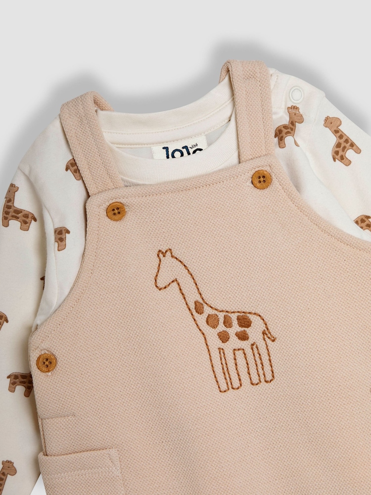 JoJo Maman Bébé Stone Giraffe Embroidered Dungarees & T-Shirt Set - Image 2 of 7