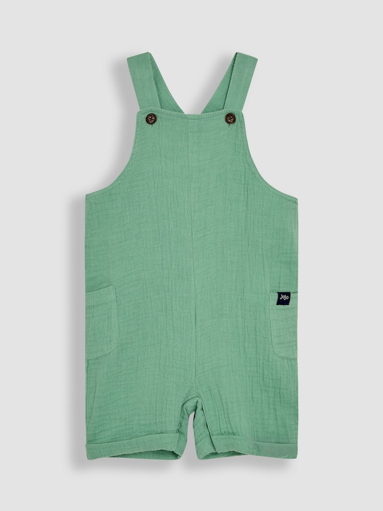 JoJo Maman Bébé Green 2-Piece Cheesecloth Dungarees & Bodysuit Set - Image 2 of 7
