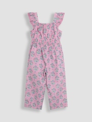 JoJo Maman Bébé Pink Floral Bouquet Sparkle Frill Sleeve Jumpsuit - Image 1 of 3