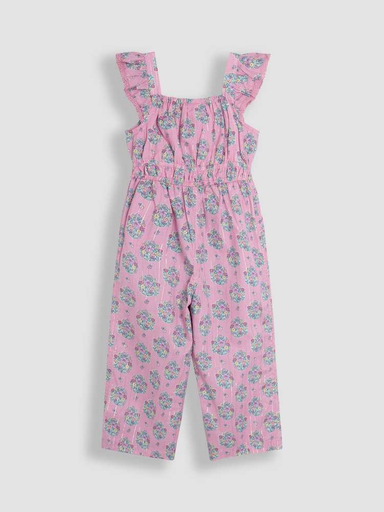 JoJo Maman Bébé Pink Floral Bouquet Sparkle Frill Sleeve Jumpsuit - Image 1 of 3
