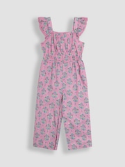 JoJo Maman Bébé Pink Floral Bouquet Sparkle Frill Sleeve Jumpsuit - Image 2 of 3