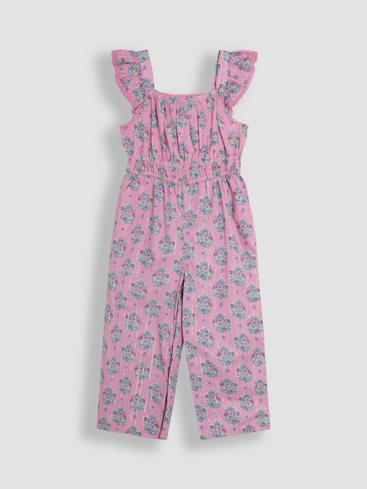 JoJo Maman Bébé Pink Floral Bouquet Sparkle Frill Sleeve Jumpsuit - Image 2 of 3