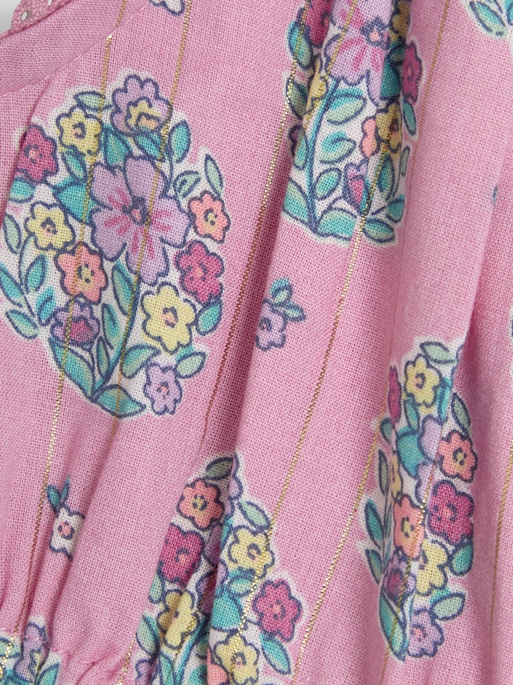 JoJo Maman Bébé Pink Floral Bouquet Sparkle Frill Sleeve Jumpsuit - Image 3 of 3