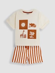JoJo Maman Bébé Ecru 100% Cotton Prtinted T-Shirt & Shorts Set - Image 1 of 9