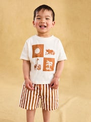 JoJo Maman Bébé Ecru 100% Cotton Prtinted T-Shirt & Shorts Set - Image 8 of 9