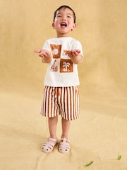 JoJo Maman Bébé Ecru 100% Cotton Prtinted T-Shirt & Shorts Set - Image 9 of 9
