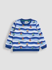 JoJo Maman Bébé Blue Sailboat Printed 100% Cotton Sweatshirt & Joggers Set - Image 2 of 4