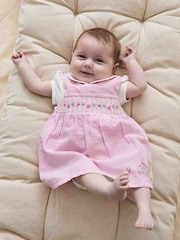 JoJo Maman Bébé Pink Flopsy Bunny Stripe 100% Cotton Dress, Body & Knickers Set - Image 1 of 10