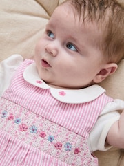 JoJo Maman Bébé Pink Flopsy Bunny Stripe 100% Cotton Dress, Body & Knickers Set - Image 3 of 10