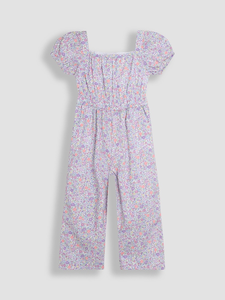 JoJo Maman Bébé Lilac Purple Ditsy Floral Print Puff Sleeve Jumpsuit - Image 1 of 3 JoJo Maman Bébé Lilac Purple Ditsy Floral Print Puff Sleeve Jumpsuit - Image 1 of 3