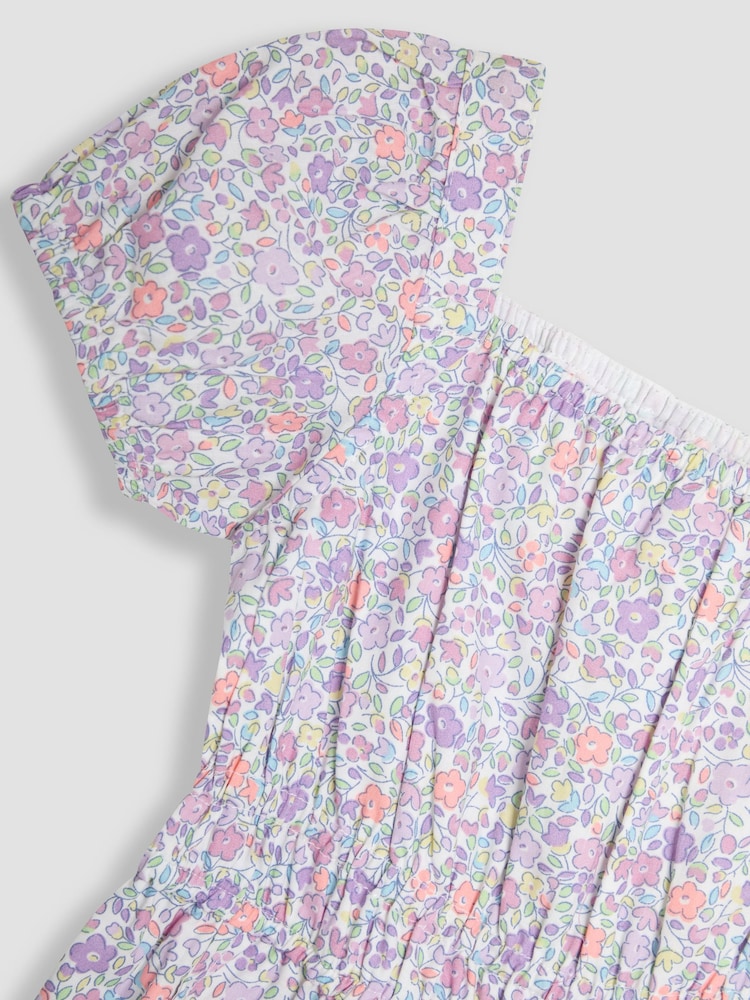 JoJo Maman Bébé Lilac Purple Ditsy Floral Print Puff Sleeve Jumpsuit - Image 3 of 3 JoJo Maman Bébé Lilac Purple Ditsy Floral Print Puff Sleeve Jumpsuit - Image 3 of 3