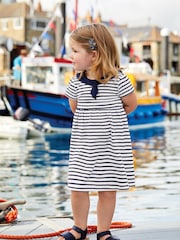 JoJo Maman Bébé White Navy Stripe Short Sleeve Sailor 100% Cotton Dress - Image 1 of 4