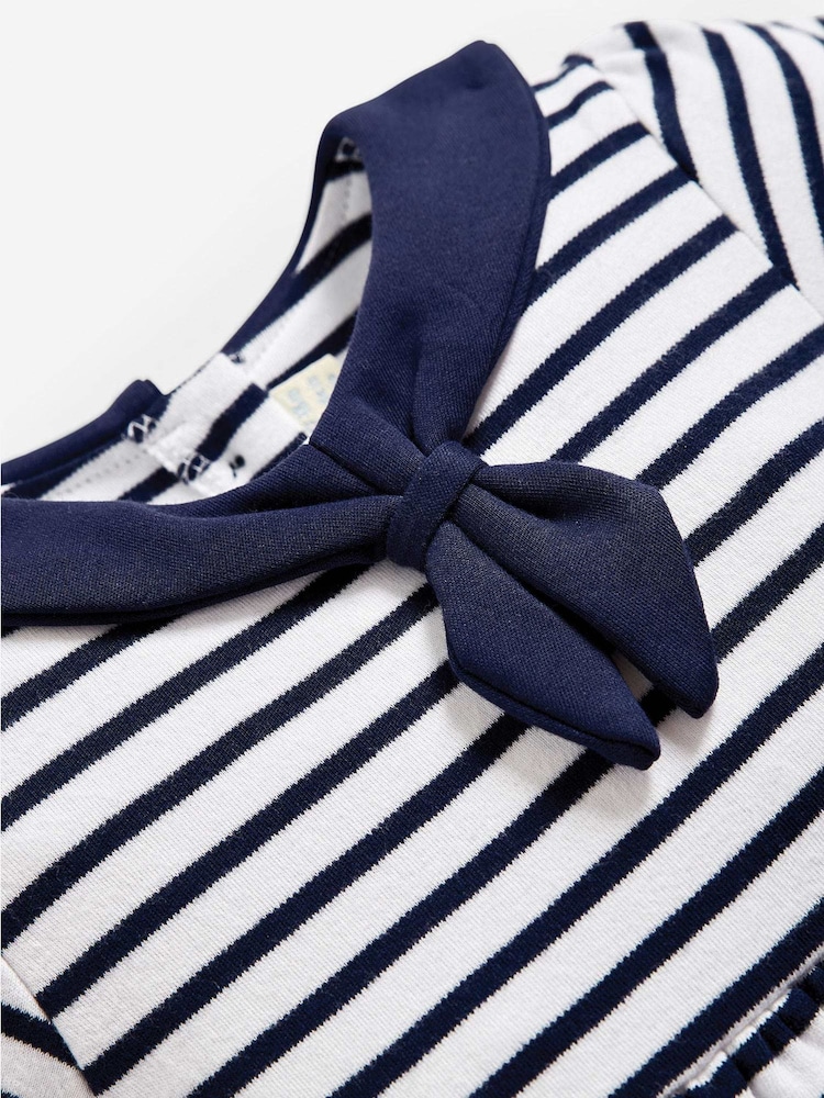 JoJo Maman Bébé White Navy Stripe Short Sleeve Sailor 100% Cotton Dress - Image 4 of 4