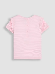 Розовый с мороженым - JoJo Maman Bébé Appliqué Frill Shoulder 100% Cotton T-Shirt - Изображение 2 из 3