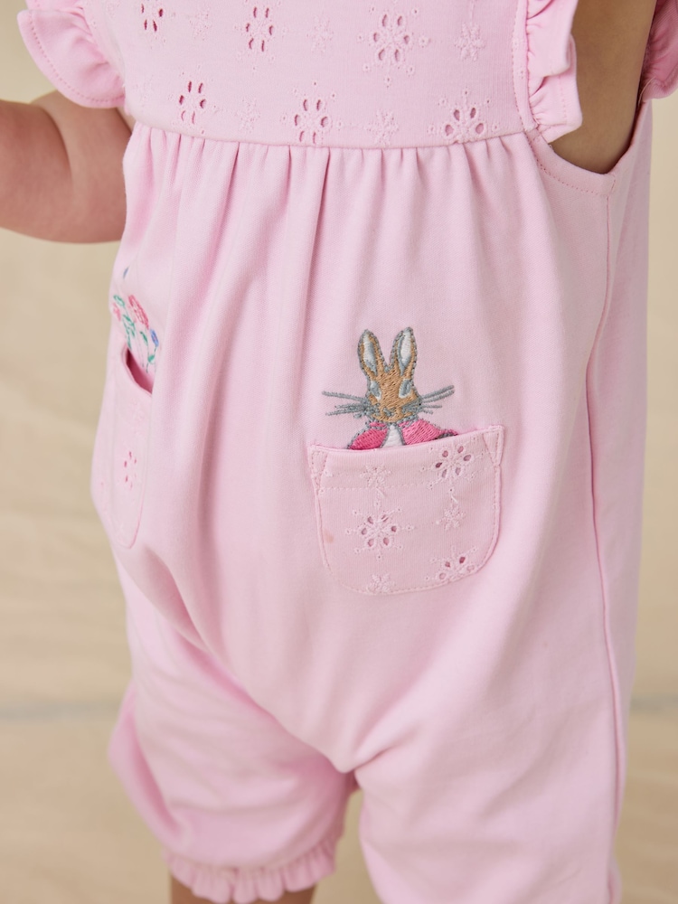 JoJo Maman Bébé Pink Flopsy Bunny Frill Broderie Romper - Image 2 of 7