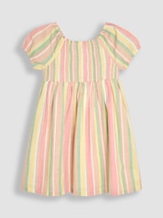 JoJo Maman Bébé Orange Smocked Puff Sleeve Dress - Image 1 of 3