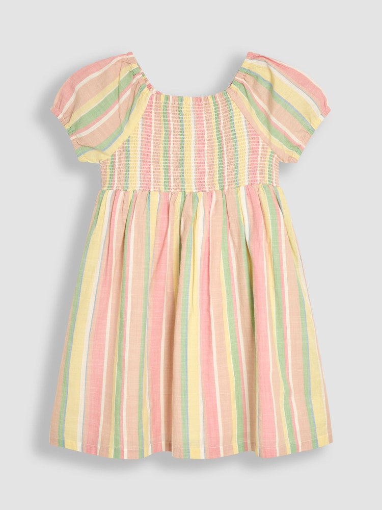 JoJo Maman Bébé Orange Smocked Puff Sleeve Dress - Image 1 of 3