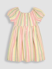 JoJo Maman Bébé Orange Smocked Puff Sleeve Dress - Image 2 of 3