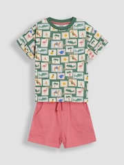 JoJo Maman Bébé Khaki Tropical Postcard 2-Piece Printed T-Shirt & Short Set - Image 1 of 6