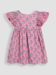 JoJo Maman Bébé Pink Bouquet Sparkle Double Frill Shoulder Dress - Image 1 of 3