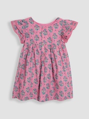 JoJo Maman Bébé Pink Bouquet Sparkle Double Frill Shoulder Dress - Image 2 of 3