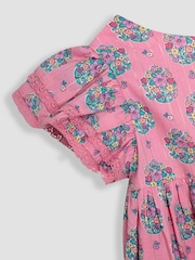 JoJo Maman Bébé Pink Bouquet Sparkle Double Frill Shoulder Dress - Image 3 of 3