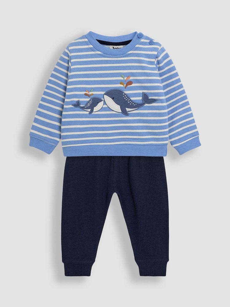 JoJo Maman Bébé Blue 2-Piece Whale Appliqué Sweatshirt & Leggings Set - Image 1 of 5