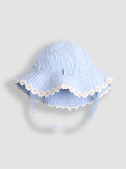 JoJo Maman Bébé Blue Daisy Gingham Floppy Sun Hat - Image 1 of 3