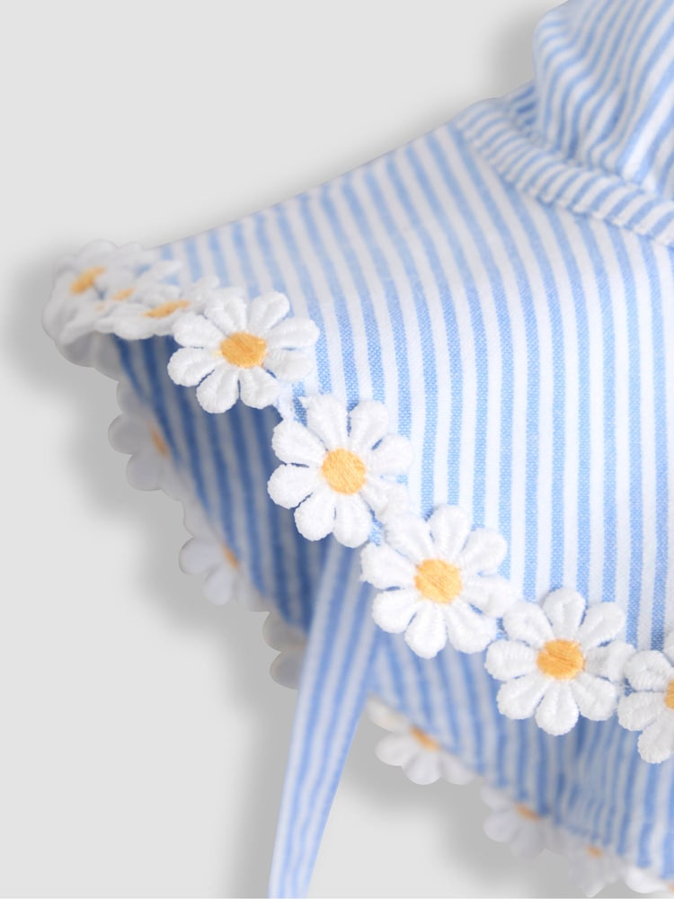 JoJo Maman Bébé Blue Daisy Gingham Floppy Sun Hat - Image 3 of 3