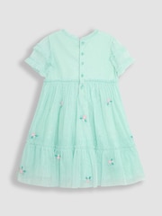 JoJo Maman Bébé Mint Green Floral Embroidered Tiered Tulle Party Dress - Image 2 of 3